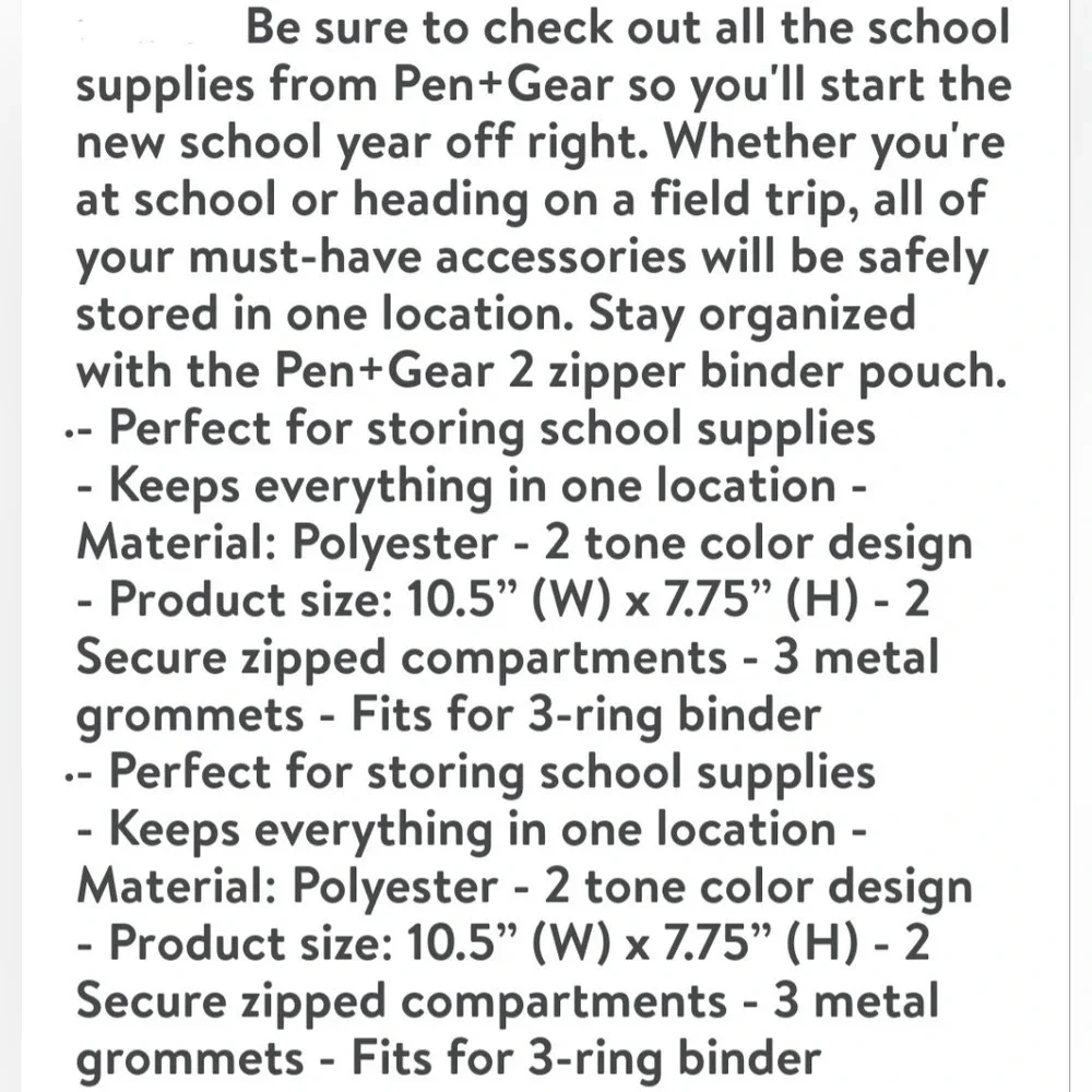 🆕Pen + Gear 2 Zipper Binder Pencil Pouch - NEW